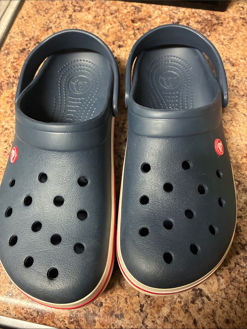 CROCS Navy Slip-On Clog with Back Strap and Red-Trim Sole